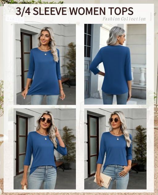 imageZeagoo Tops for Women 3 Pack 34 Sleeve Crewneck Cute Basics Tees Casual Fashion Spring Summer T Shirts Business Work Tee TopBlackpinkblue