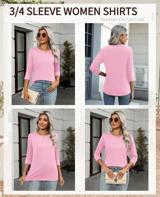 imageZeagoo Tops for Women 3 Pack 34 Sleeve Crewneck Cute Basics Tees Casual Fashion Spring Summer T Shirts Business Work Tee TopBlackpinkblue