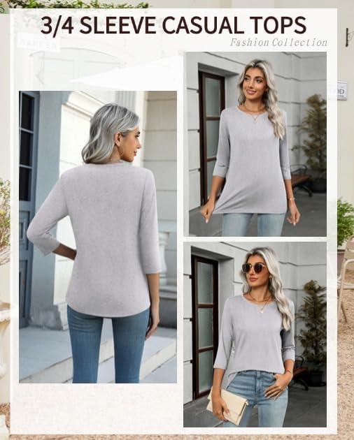 imageZeagoo Tops for Women 3 Pack 34 Sleeve Crewneck Cute Basics Tees Casual Fashion Spring Summer T Shirts Business Work Tee TopBlackpinkgrey