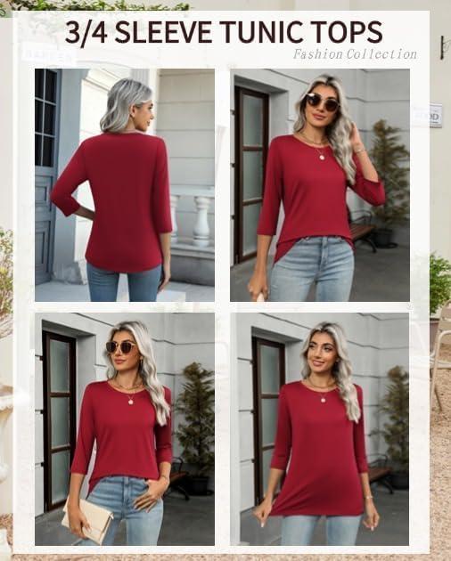imageZeagoo Tops for Women 3 Pack 34 Sleeve Crewneck Cute Basics Tees Casual Fashion Spring Summer T Shirts Business Work Tee TopBlackredorange