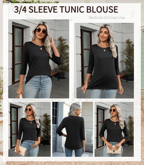 imageZeagoo Tops for Women 3 Pack 34 Sleeve Crewneck Cute Basics Tees Casual Fashion Spring Summer T Shirts Business Work Tee TopBlackwhitearmy Green