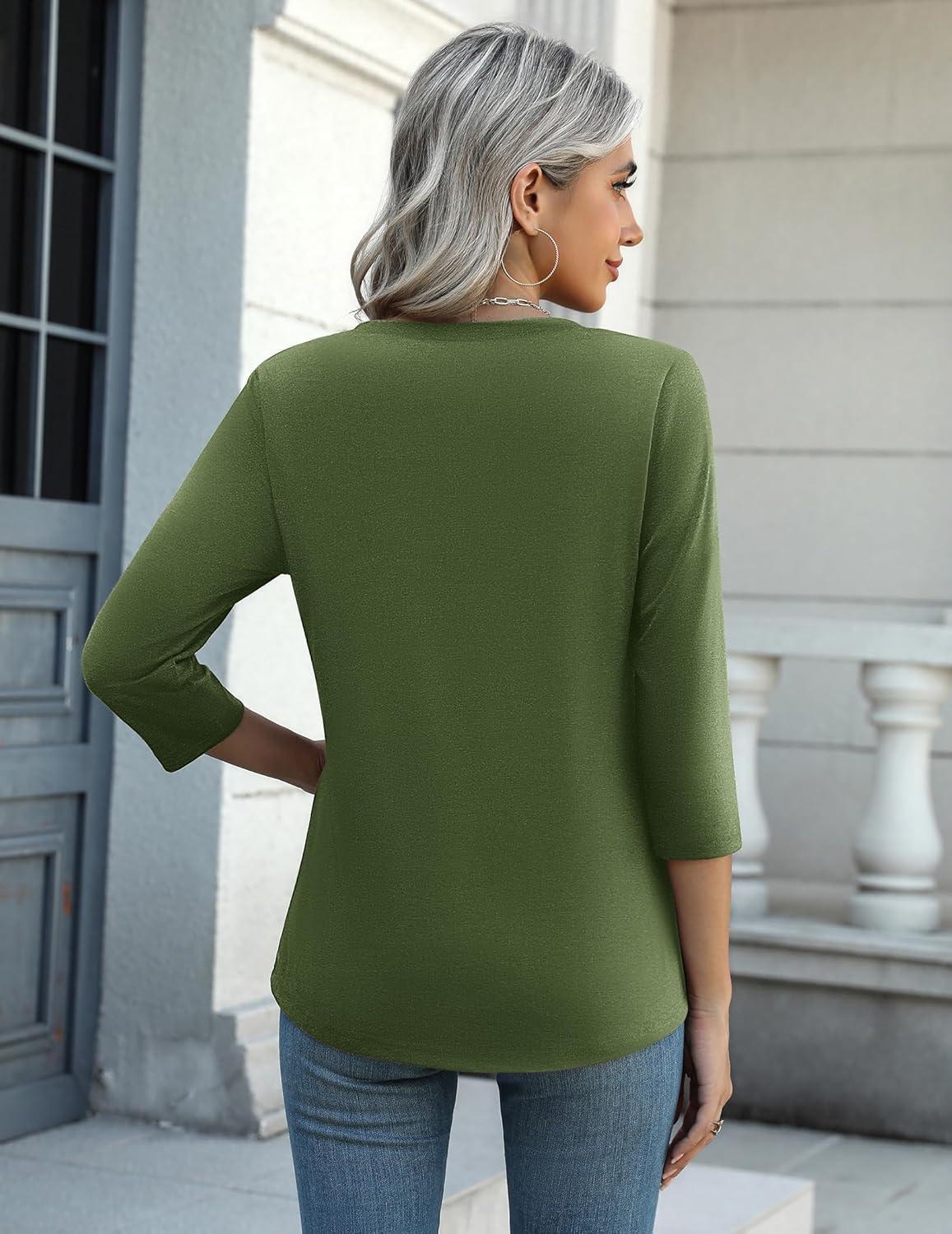 imageZeagoo Tops for Women 3 Pack 34 Sleeve Crewneck Cute Basics Tees Casual Fashion Spring Summer T Shirts Business Work Tee TopBlackwhitearmy Green