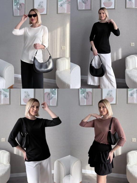 imageZeagoo Tops for Women 3 Pack 34 Sleeve Crewneck Cute Basics Tees Casual Fashion Spring Summer T Shirts Business Work Tee TopBlackwhitecoffee