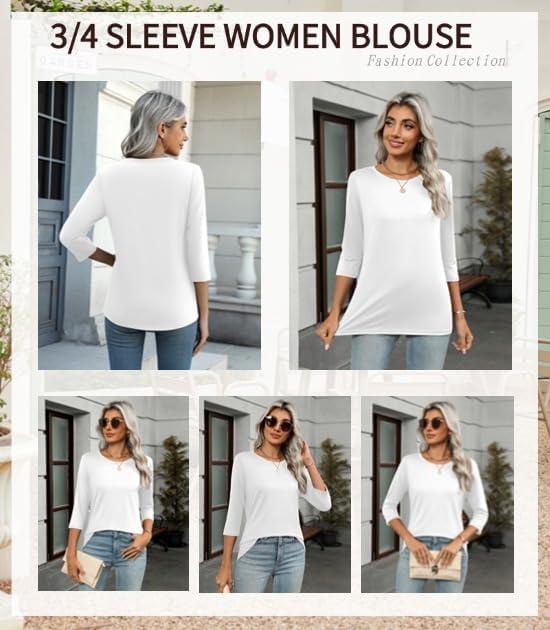 imageZeagoo Tops for Women 3 Pack 34 Sleeve Crewneck Cute Basics Tees Casual Fashion Spring Summer T Shirts Business Work Tee TopBlackwhitegrey