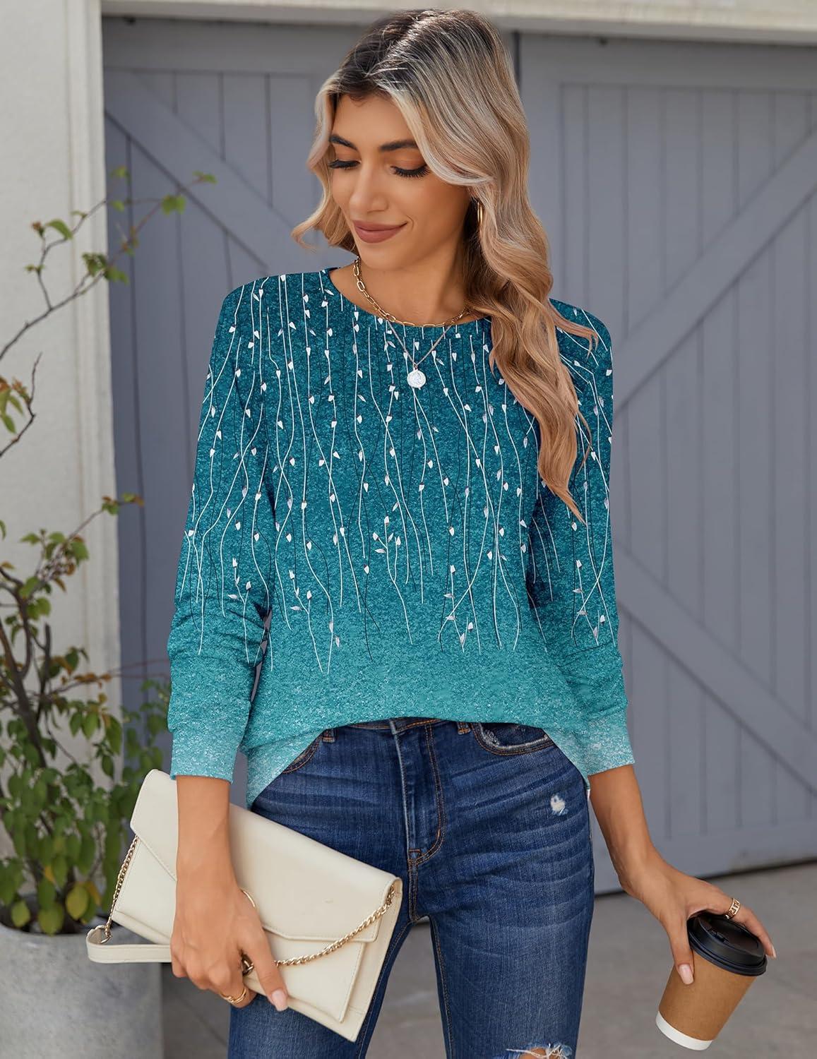 imageZeagoo Tops for Women Dressy Crewneck Long Sleeve Shirts Lightweight Basic Tee Business Casual OutfitsLeaf Green 363
