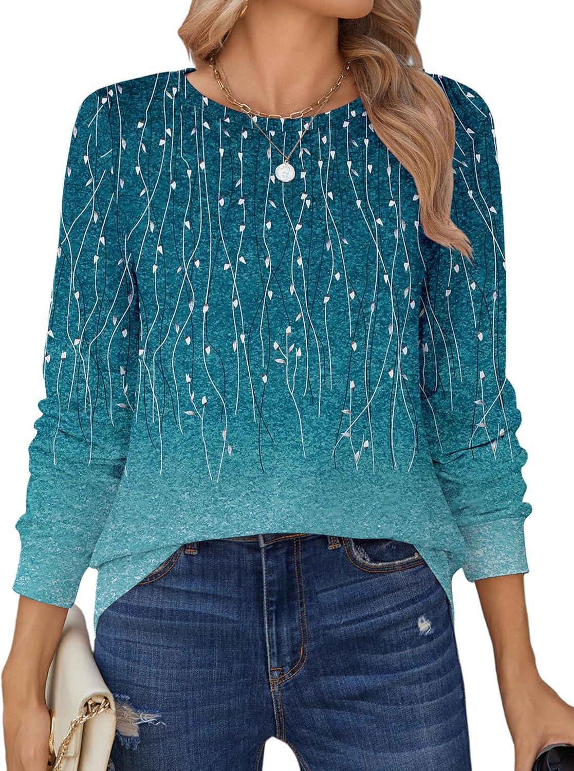 imageZeagoo Tops for Women Dressy Crewneck Long Sleeve Shirts Lightweight Basic Tee Business Casual OutfitsLeaf Green 363