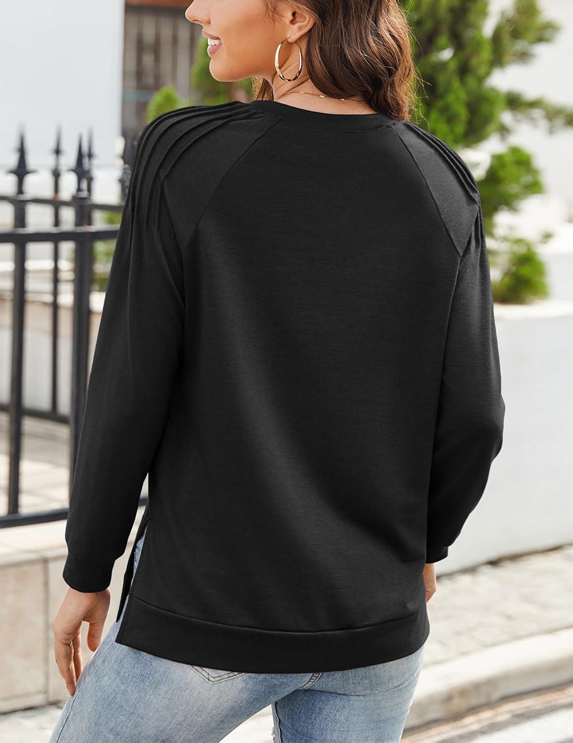 imageZeagoo Tunic Sweatshirts for Women Crewneck Lightweight Sweaters Raglan Long Sleeve Shirts Spring Fashion Tops 2026Black