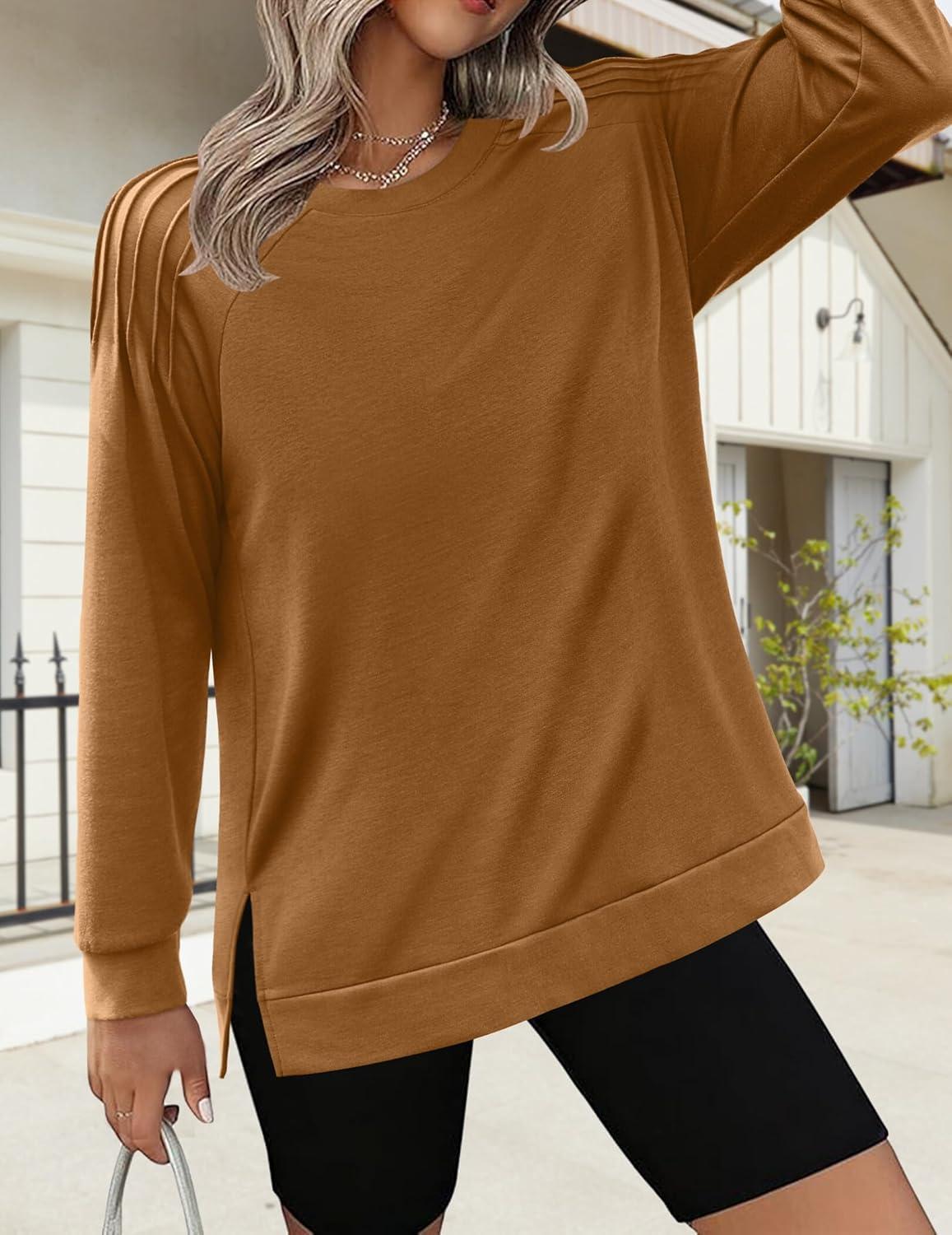 imageZeagoo Tunic Sweatshirts for Women Crewneck Lightweight Sweaters Raglan Long Sleeve Shirts Spring Fashion Tops 2026Brown