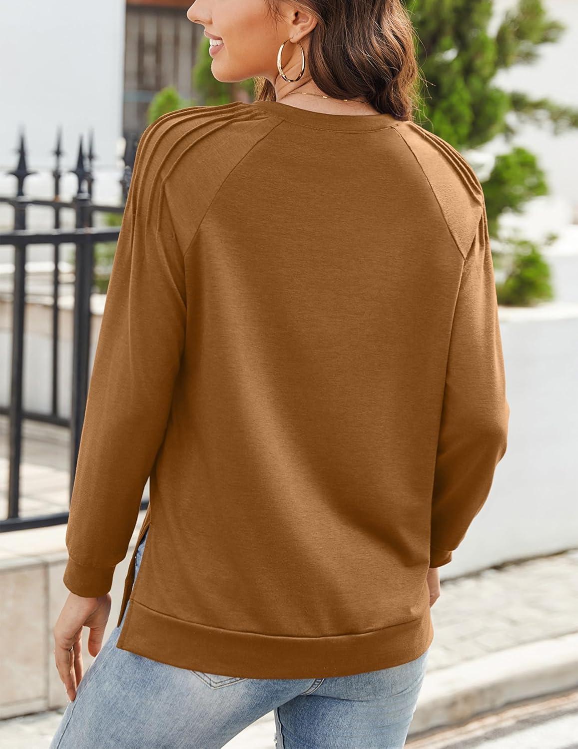 imageZeagoo Tunic Sweatshirts for Women Crewneck Lightweight Sweaters Raglan Long Sleeve Shirts Spring Fashion Tops 2026Brown