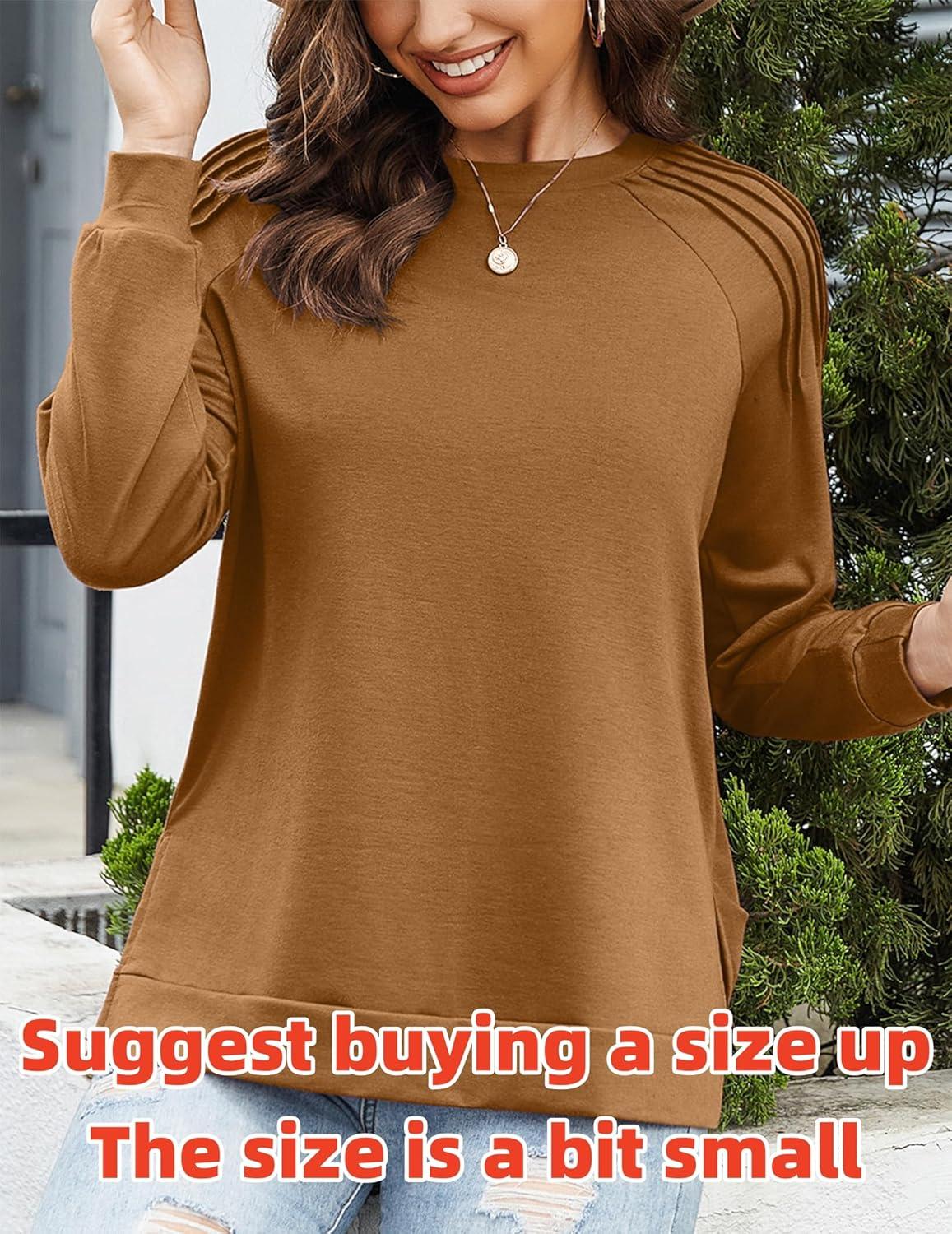 imageZeagoo Tunic Sweatshirts for Women Crewneck Lightweight Sweaters Raglan Long Sleeve Shirts Spring Fashion Tops 2026Brown