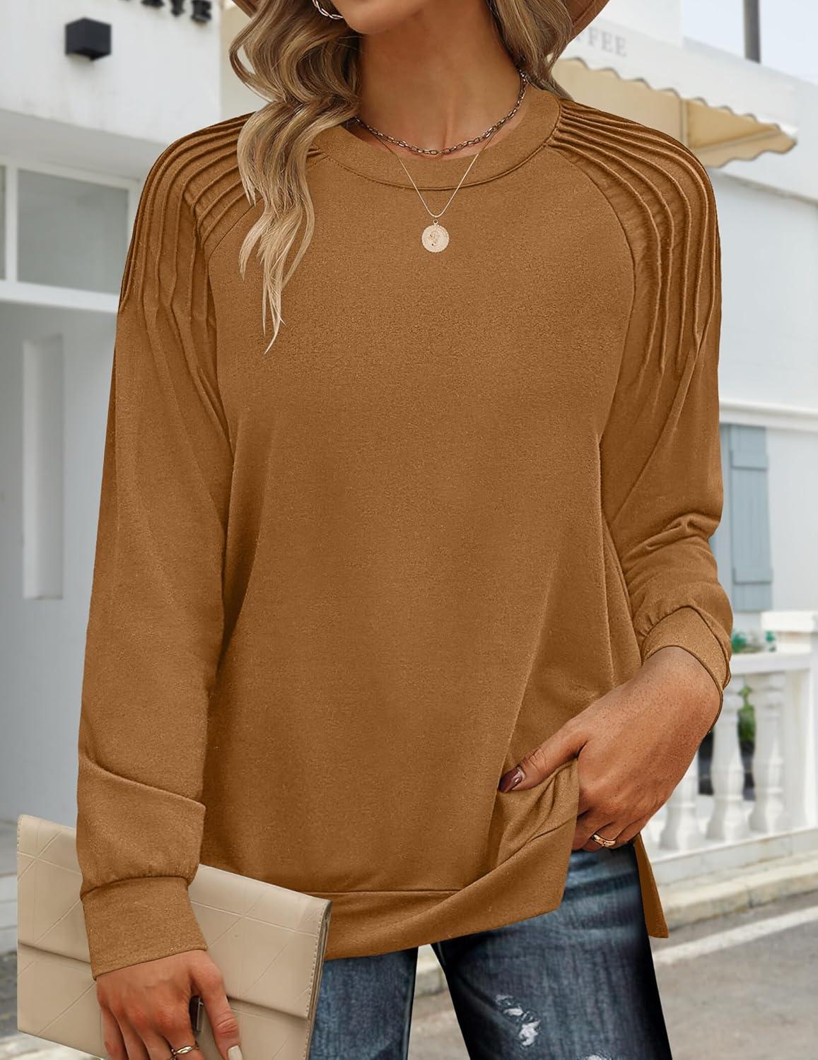 imageZeagoo Tunic Sweatshirts for Women Crewneck Lightweight Sweaters Raglan Long Sleeve Shirts Spring Fashion Tops 2026Brown