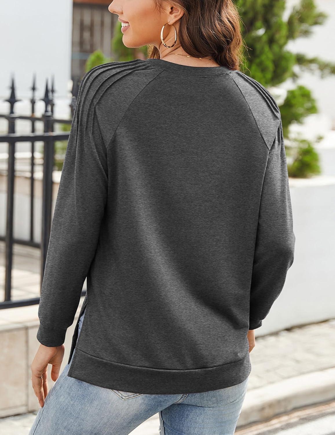 imageZeagoo Tunic Sweatshirts for Women Crewneck Lightweight Sweaters Raglan Long Sleeve Shirts Spring Fashion Tops 2026Dark Grey