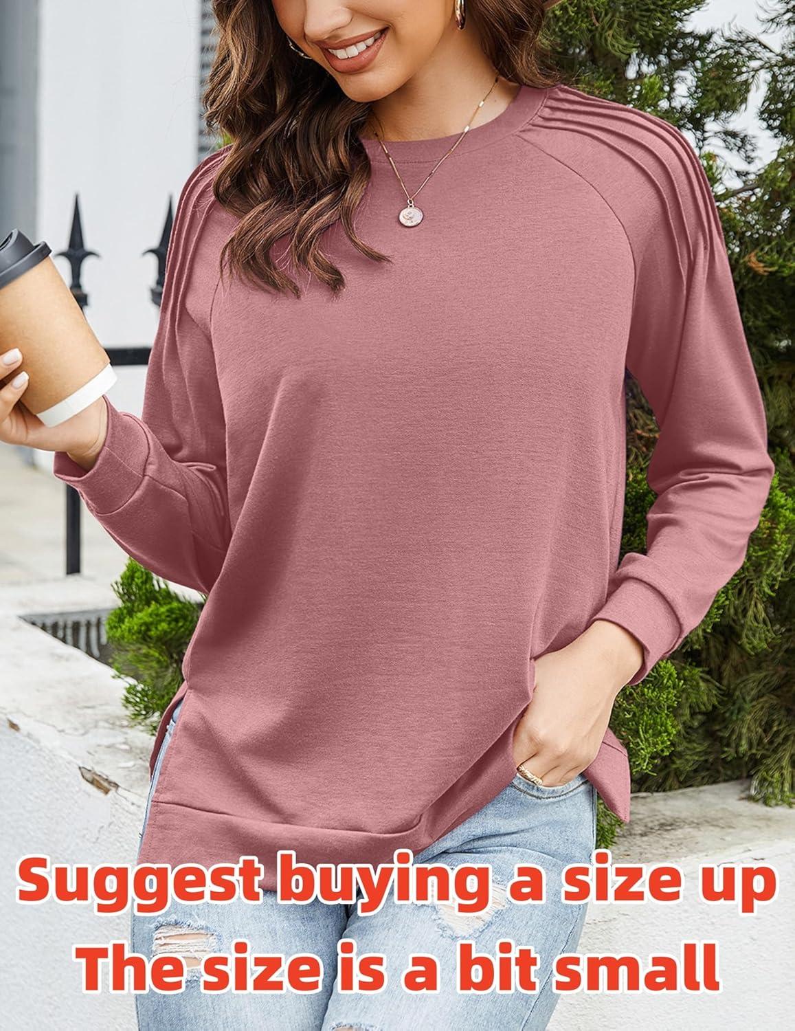 imageZeagoo Tunic Sweatshirts for Women Crewneck Lightweight Sweaters Raglan Long Sleeve Shirts Spring Fashion Tops 2026Dark Pink