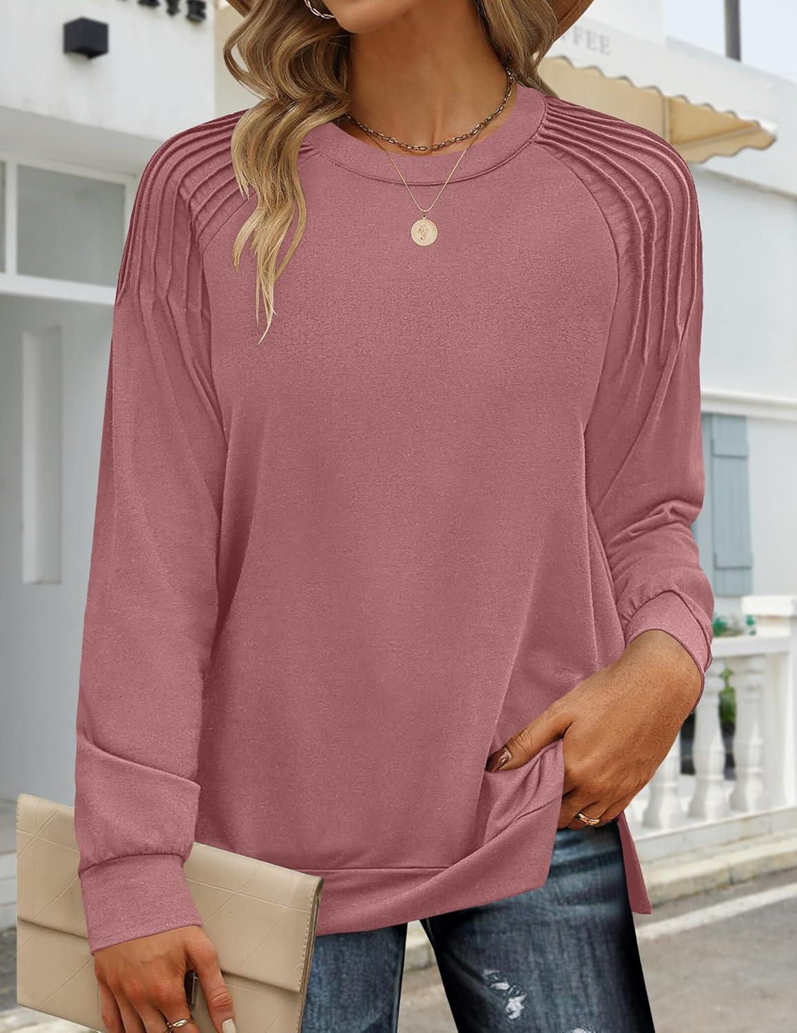 imageZeagoo Tunic Sweatshirts for Women Crewneck Lightweight Sweaters Raglan Long Sleeve Shirts Spring Fashion Tops 2026Dark Pink