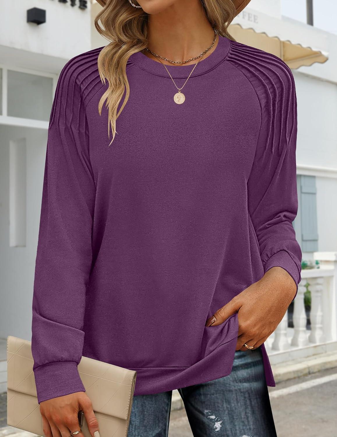 imageZeagoo Tunic Sweatshirts for Women Crewneck Lightweight Sweaters Raglan Long Sleeve Shirts Spring Fashion Tops 2026Purple