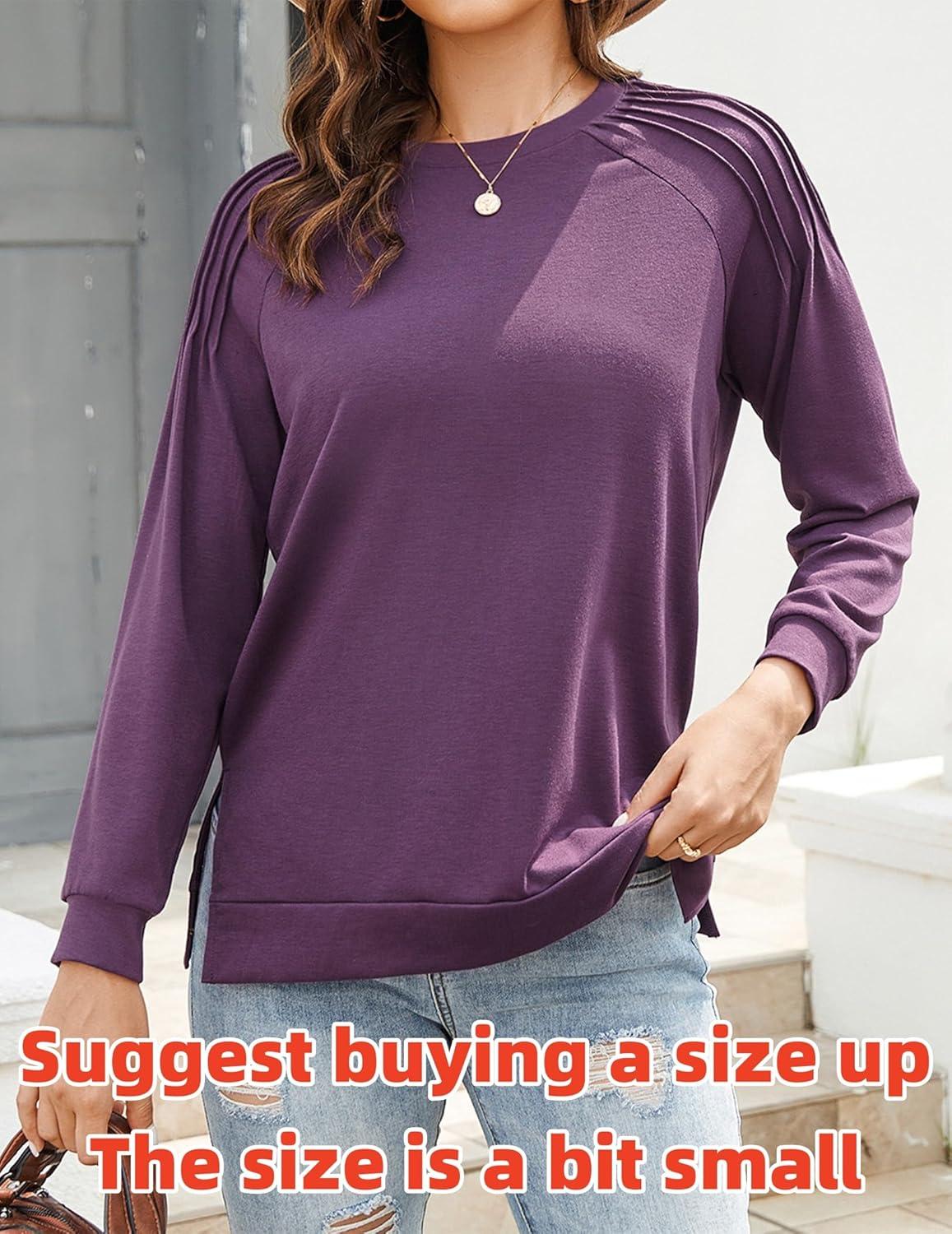 imageZeagoo Tunic Sweatshirts for Women Crewneck Lightweight Sweaters Raglan Long Sleeve Shirts Spring Fashion Tops 2026Purple