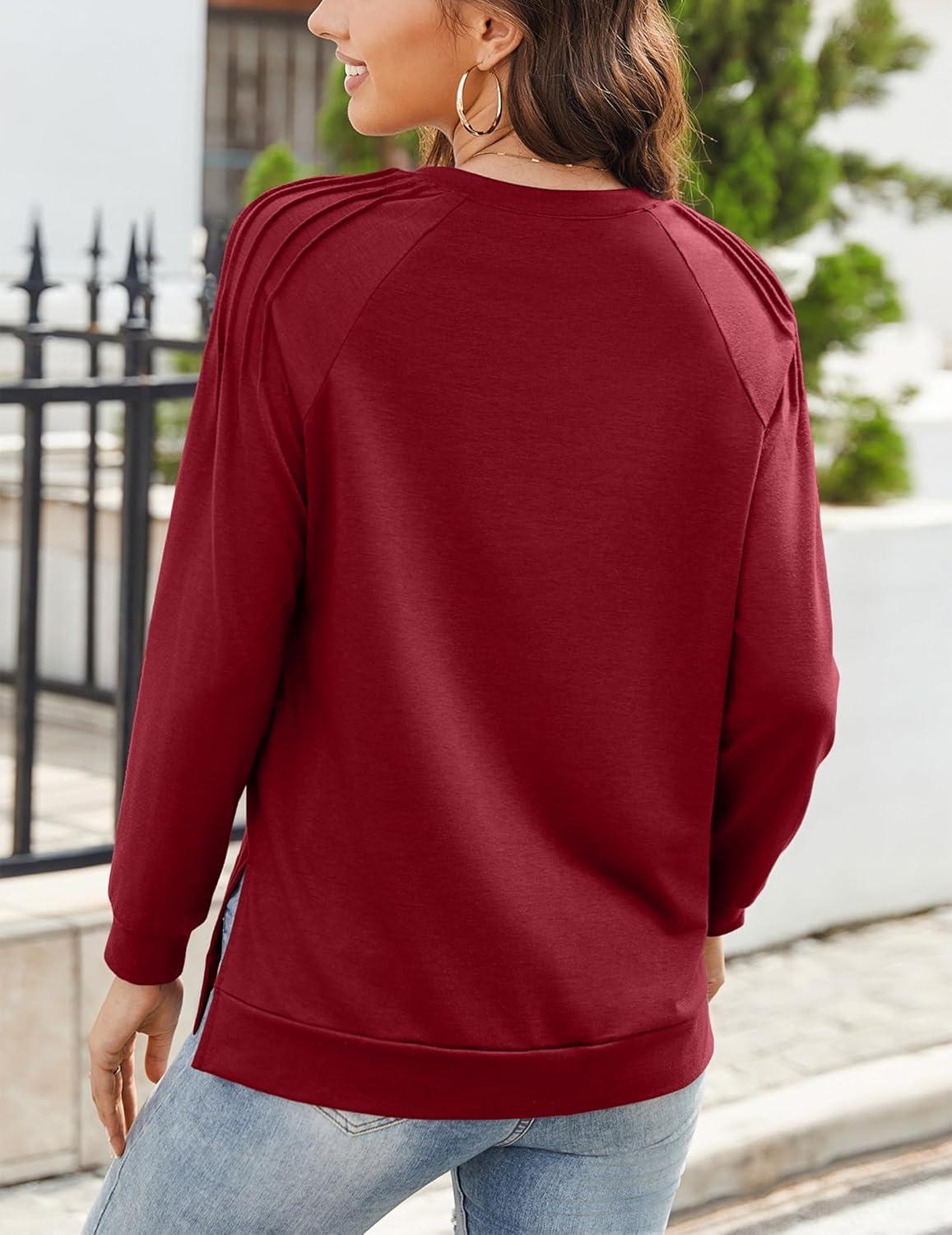 imageZeagoo Tunic Sweatshirts for Women Crewneck Lightweight Sweaters Raglan Long Sleeve Shirts Spring Fashion Tops 2026Wine Red