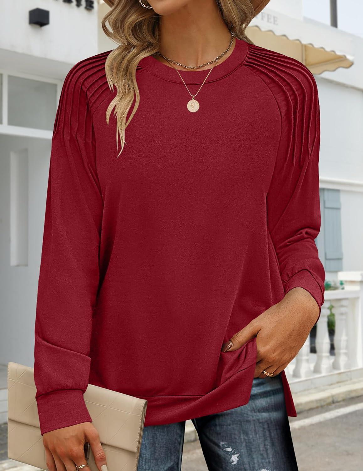 imageZeagoo Tunic Sweatshirts for Women Crewneck Lightweight Sweaters Raglan Long Sleeve Shirts Spring Fashion Tops 2026Wine Red