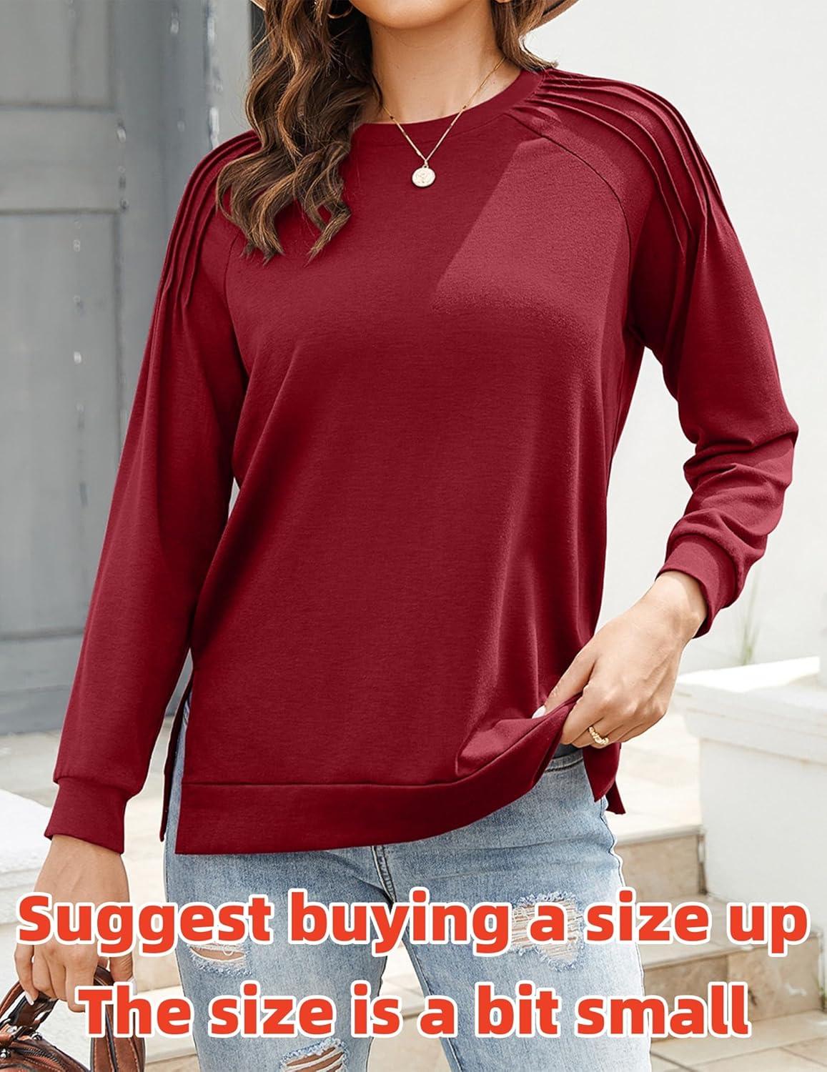 imageZeagoo Tunic Sweatshirts for Women Crewneck Lightweight Sweaters Raglan Long Sleeve Shirts Spring Fashion Tops 2026Wine Red