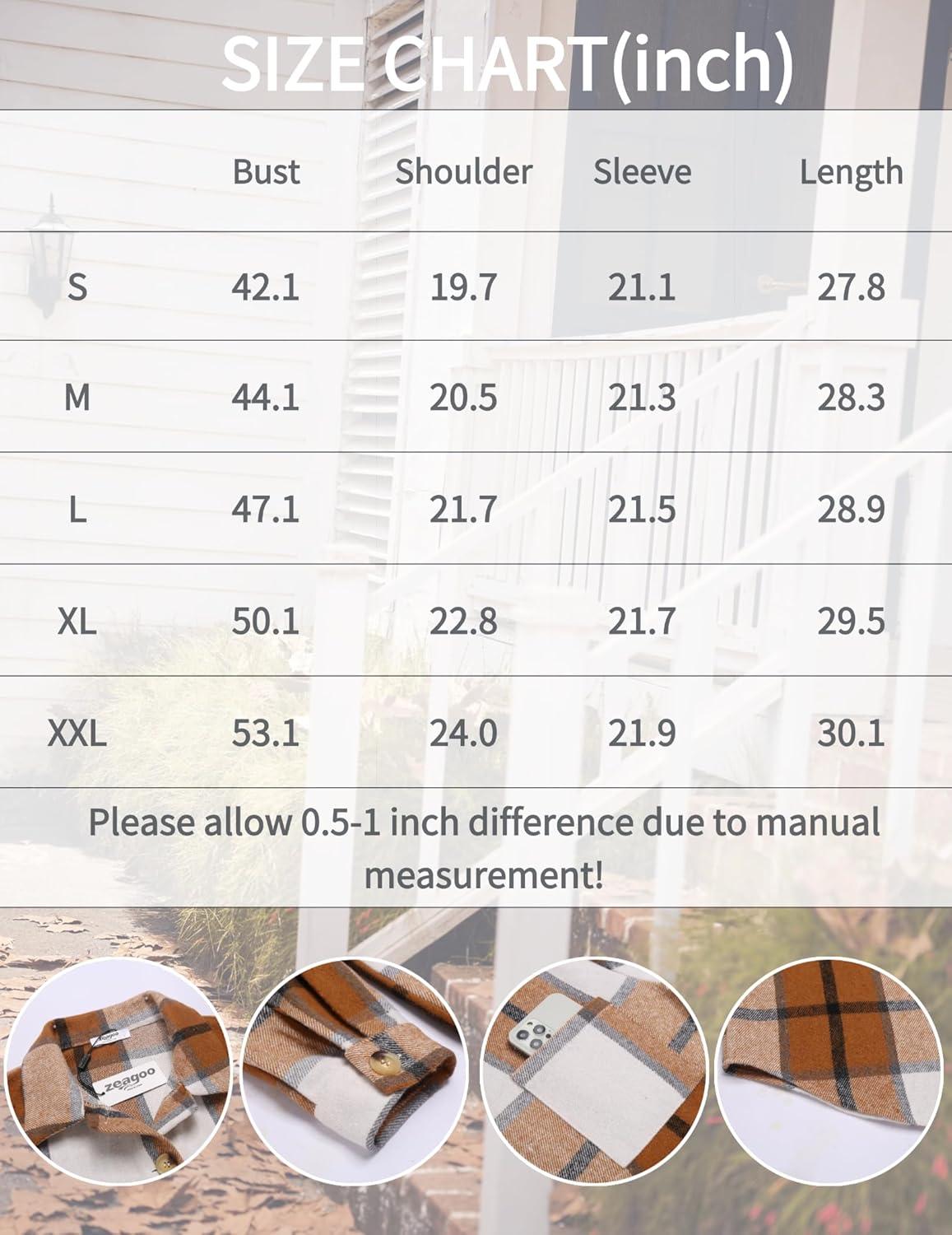 imageZeagoo Women Flannel Shacket Jacket Plaid Button Down Long Sleeve Shirt Fall Outfits 2026Green