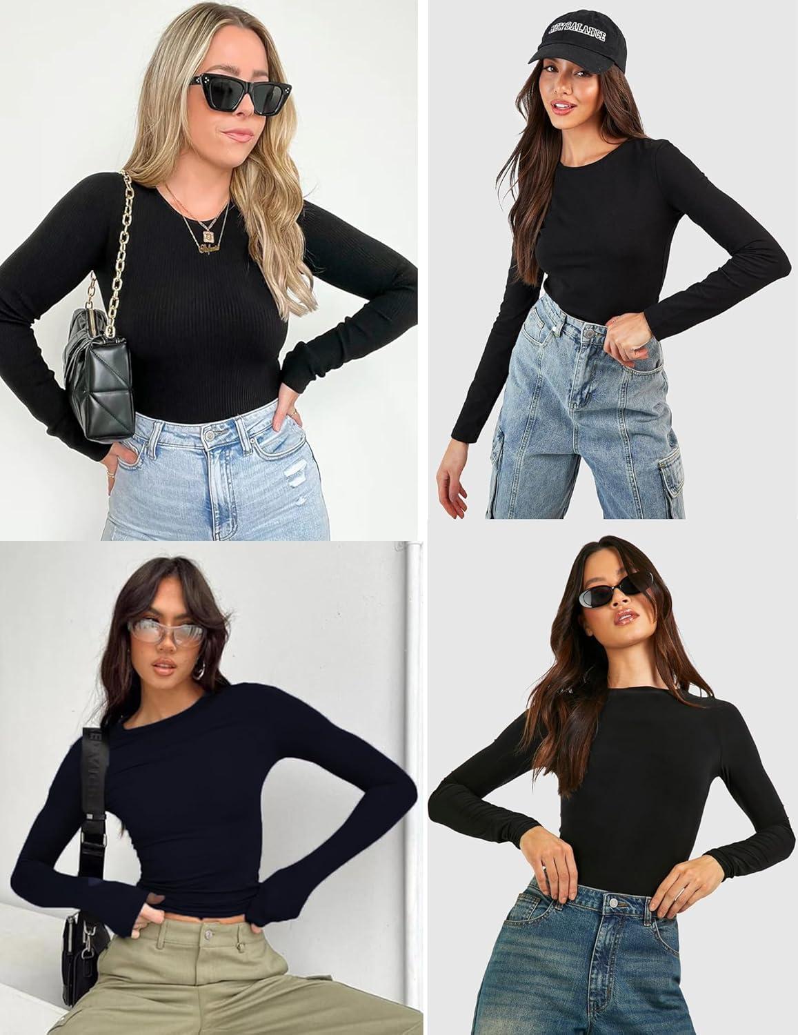 imageZeagoo Women Long Sleeve T Shirts Crewneck Slim Fit Tops Going Out Fall Fashion Basic TeeLong Sleeveblack