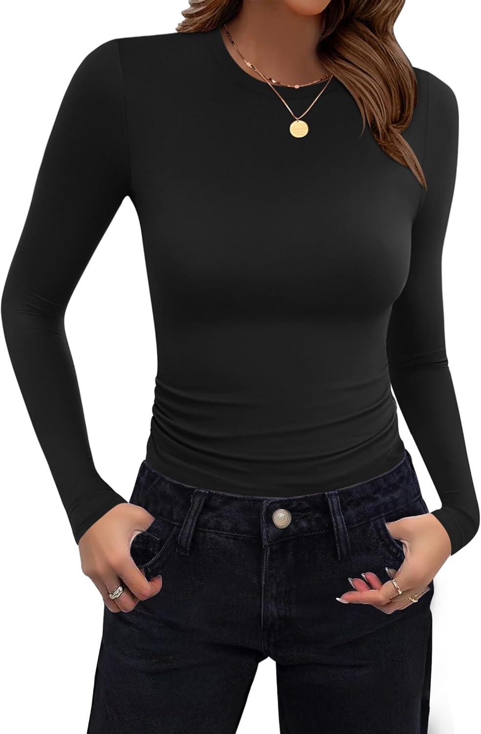 imageZeagoo Women Long Sleeve T Shirts Crewneck Slim Fit Tops Going Out Fall Fashion Basic TeeLong Sleeveblack