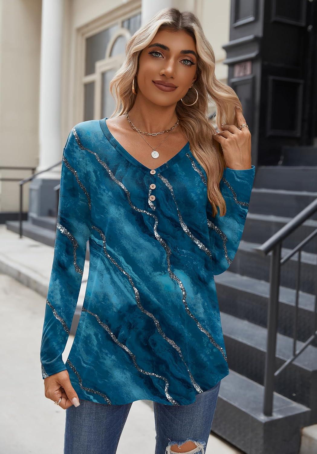 imageZeagoo Women Tops Loose Fit Long Sleeve V Neck T Shirts Business Casual Blouses Dressy Fall Fashion Work ClothesFloral Greencx287