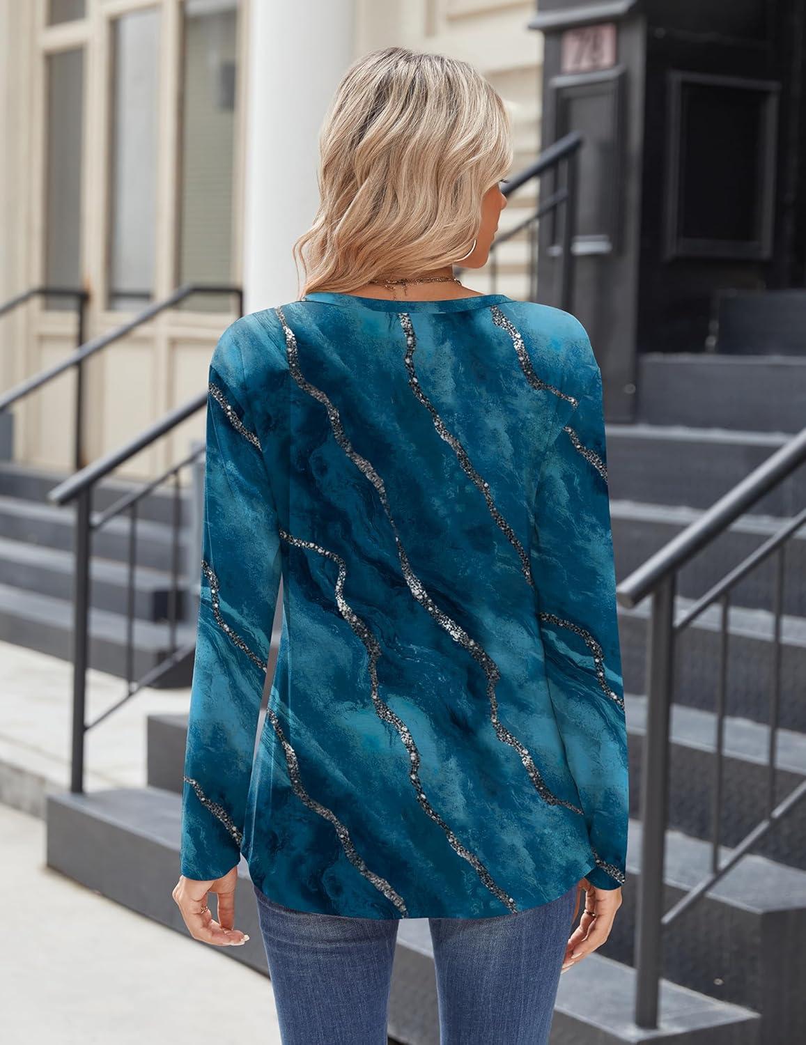 imageZeagoo Women Tops Loose Fit Long Sleeve V Neck T Shirts Business Casual Blouses Dressy Fall Fashion Work ClothesFloral Greencx287