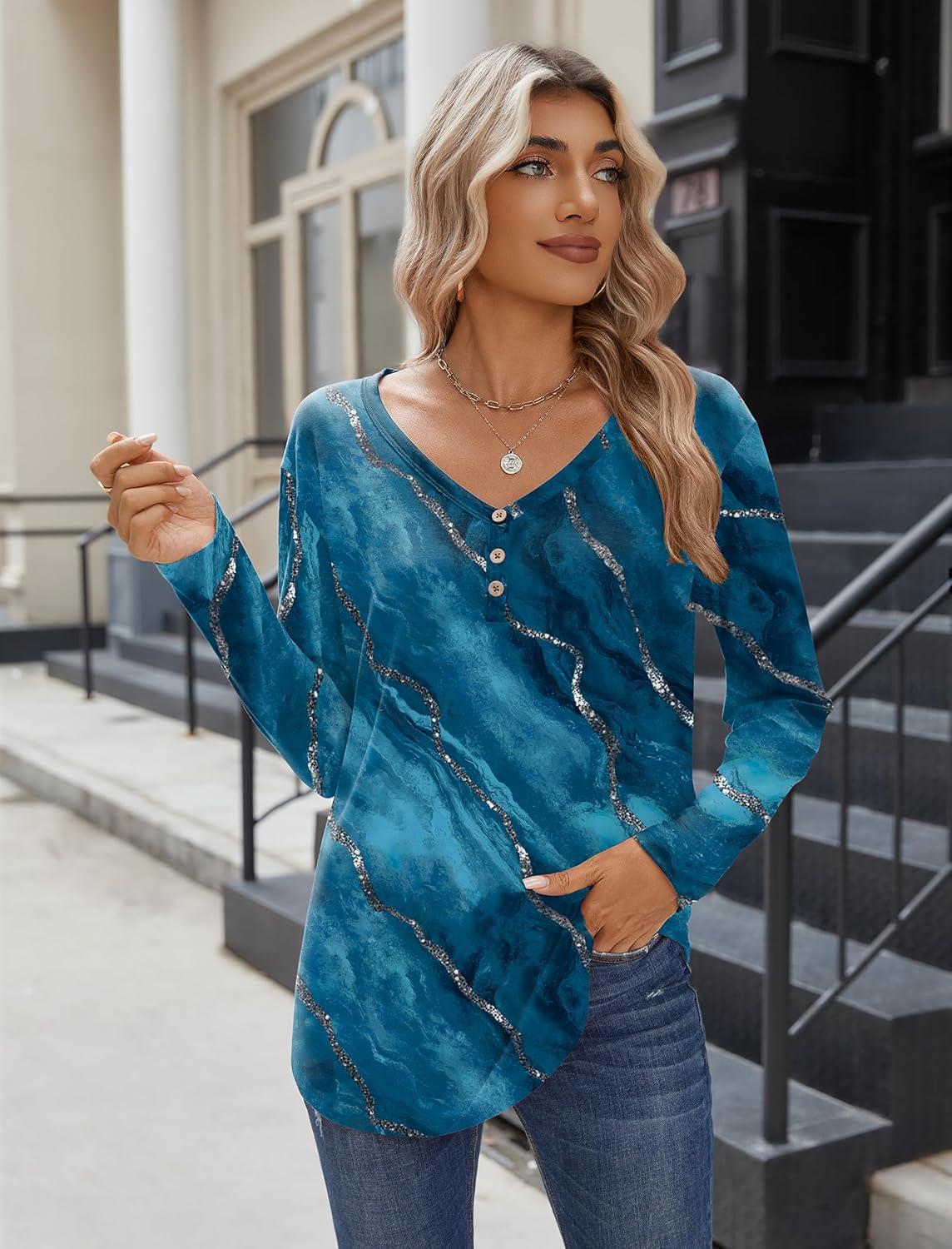 imageZeagoo Women Tops Loose Fit Long Sleeve V Neck T Shirts Business Casual Blouses Dressy Fall Fashion Work ClothesFloral Greencx287