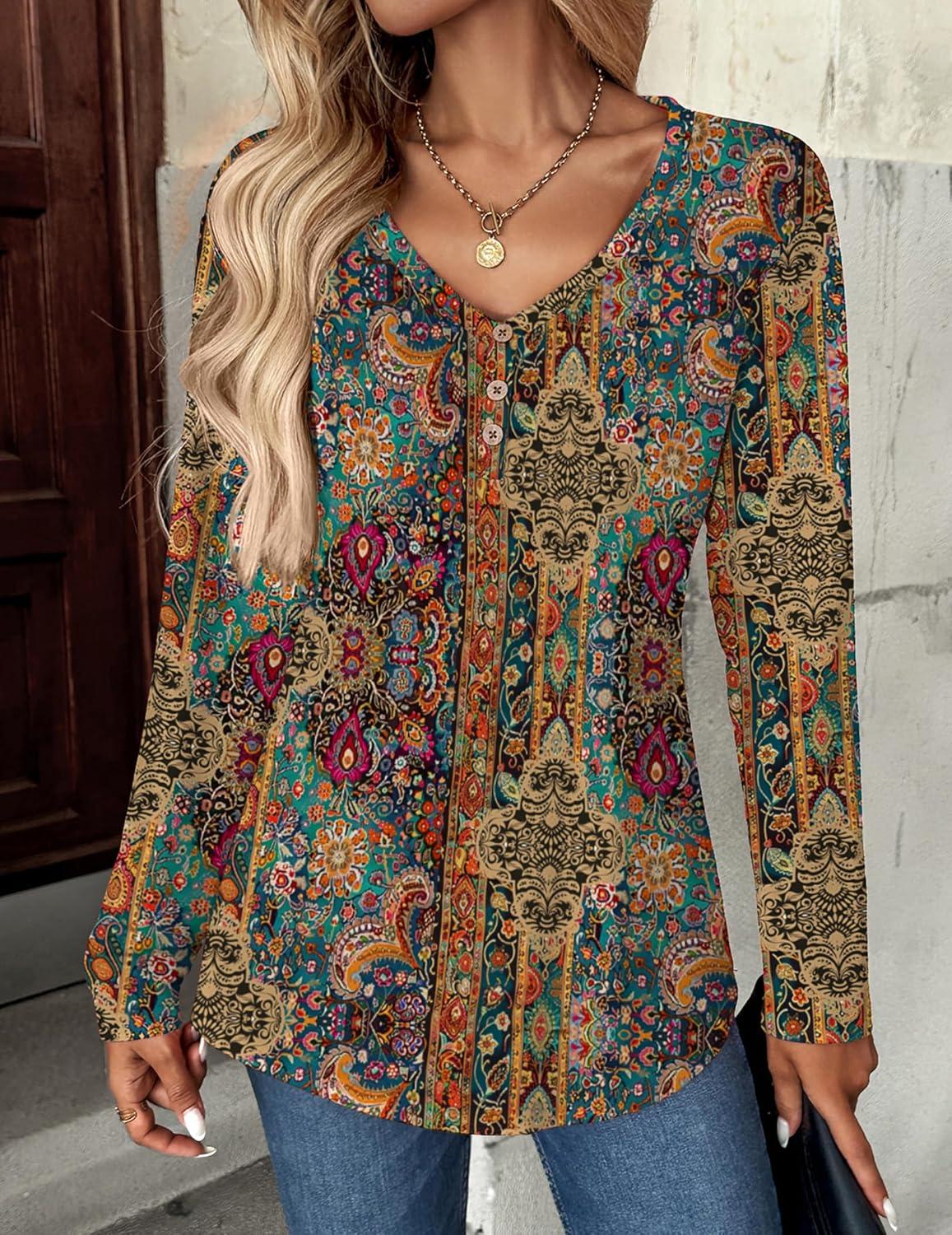 imageZeagoo Women Tops Loose Fit Long Sleeve V Neck T Shirts Business Casual Blouses Dressy Fall Fashion Work ClothesMulticolormz721