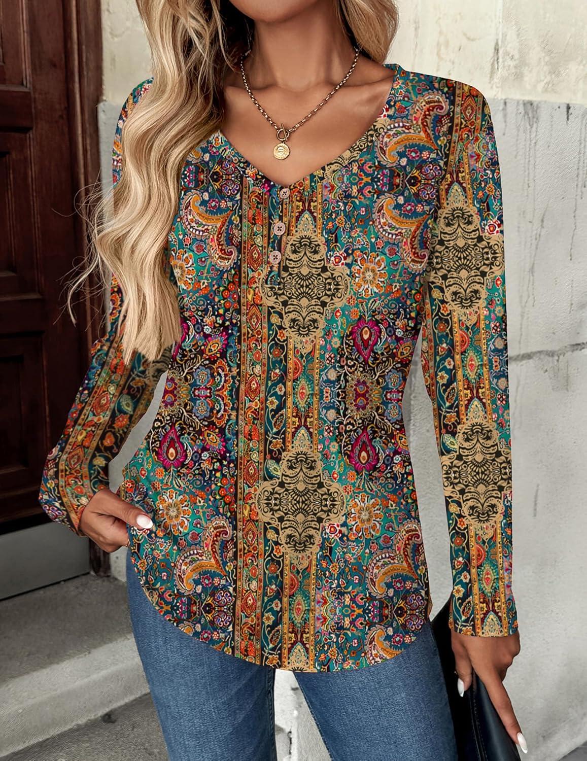 imageZeagoo Women Tops Loose Fit Long Sleeve V Neck T Shirts Business Casual Blouses Dressy Fall Fashion Work ClothesMulticolormz721