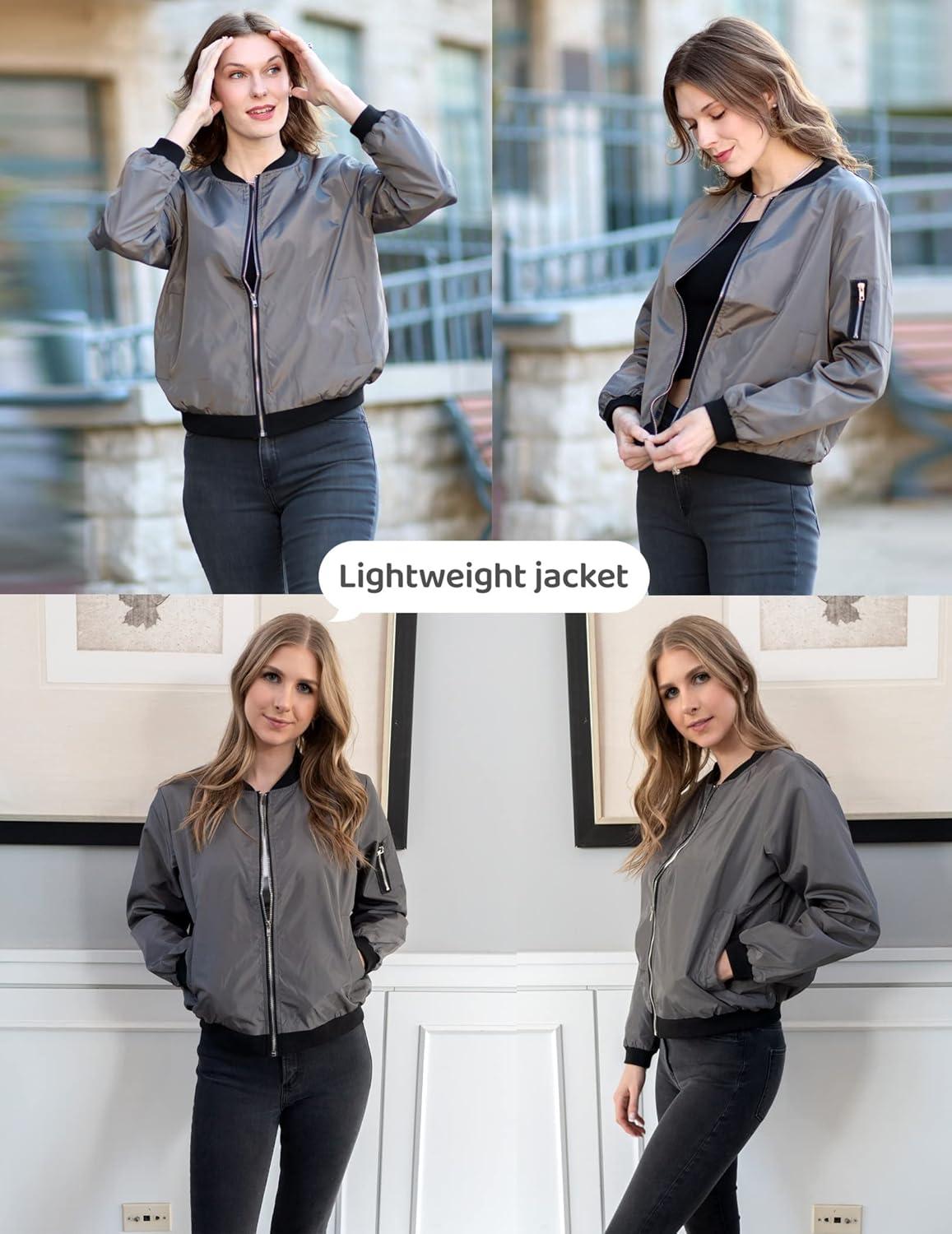 imageZeagoo Womens Bomber Jacket Casual Coat Zip Up Spring Fall Clothes with Pockets SXXLAgrey