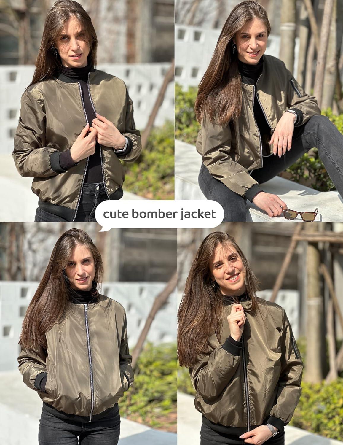 imageZeagoo Womens Bomber Jacket Casual Coat Zip Up Spring Fall Clothes with Pockets SXXLGreen