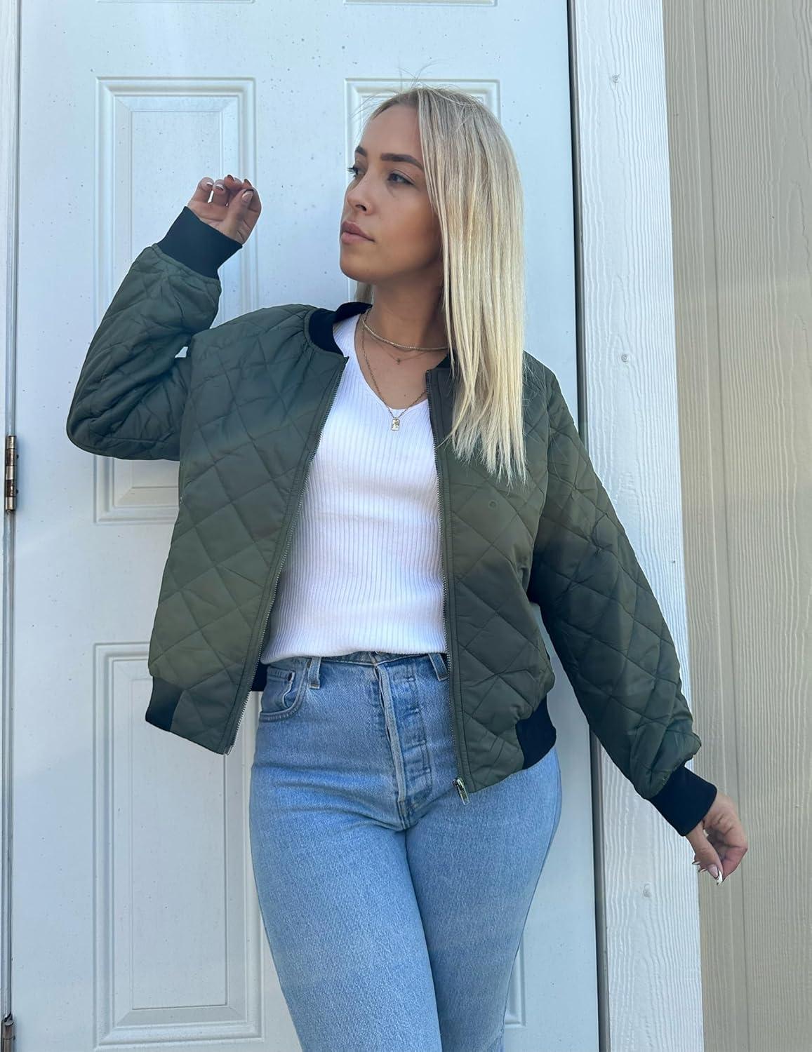 imageZeagoo Womens Bomber Jacket Casual Coat Zip Up Spring Fall Clothes with Pockets SXXLZarmy Green
