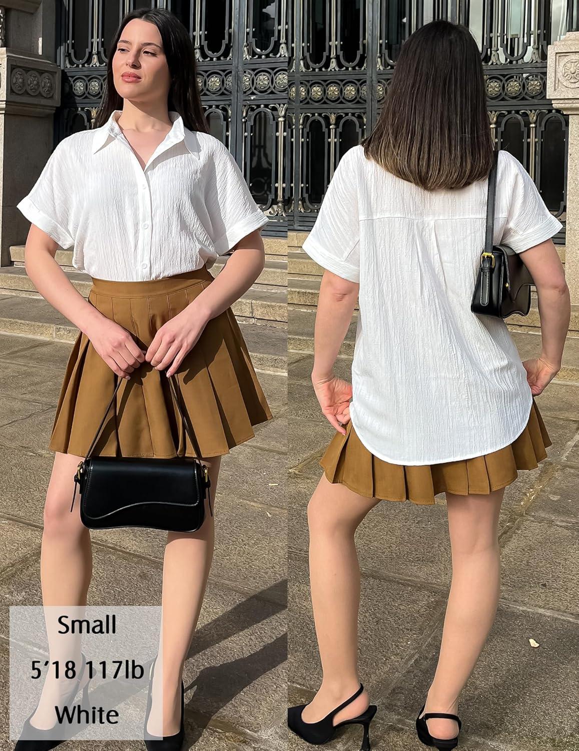 imageZeagoo Womens Button Down Shirts Casual Short Sleeve Dress Shirt Textured Collared Summer Clothes Work BlouseWhite