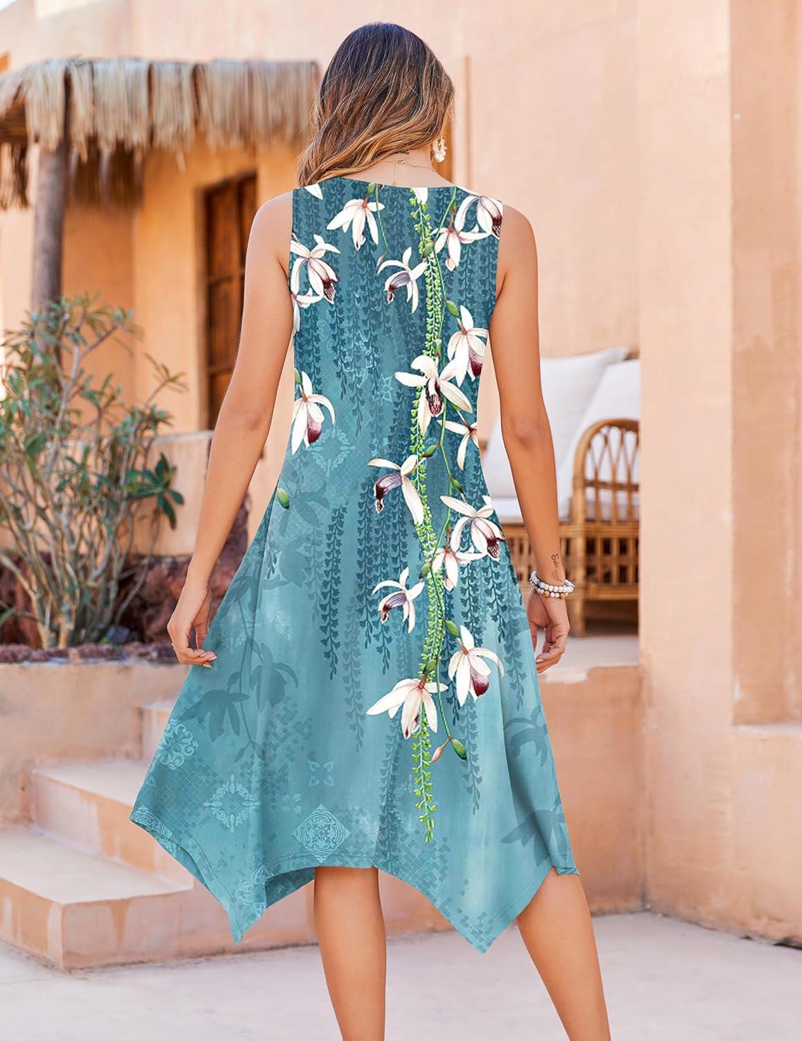 imageZeagoo Womens Casual Dress for Summer Tank Dress Loose Flowy Beach Dress with Pockets Hankerchief Flare Midi Sundress 202601 Blue