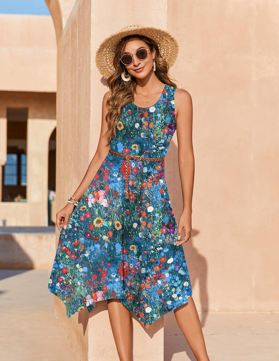 imageZeagoo Womens Casual Dress for Summer Tank Dress Loose Flowy Beach Dress with Pockets Hankerchief Flare Midi Sundress 202602 Blue