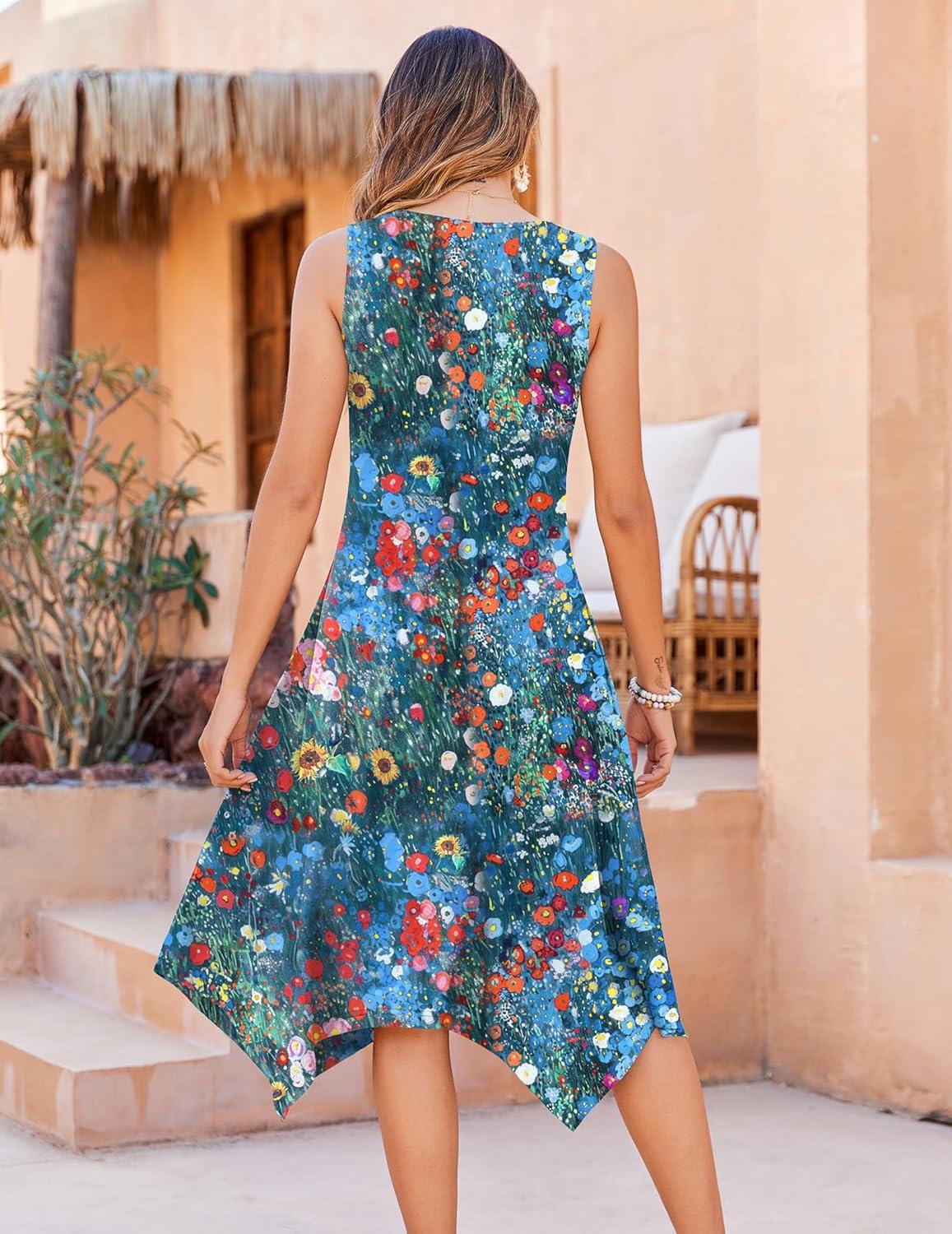 imageZeagoo Womens Casual Dress for Summer Tank Dress Loose Flowy Beach Dress with Pockets Hankerchief Flare Midi Sundress 202602 Blue