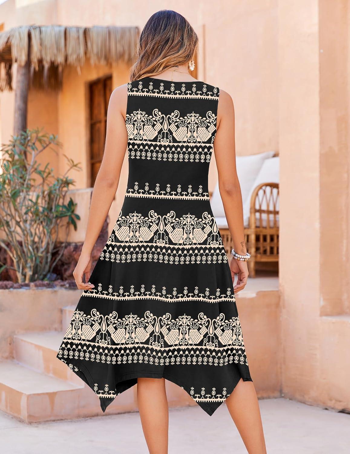 imageZeagoo Womens Casual Dress for Summer Tank Dress Loose Flowy Beach Dress with Pockets Hankerchief Flare Midi Sundress 2026Ethnic Print