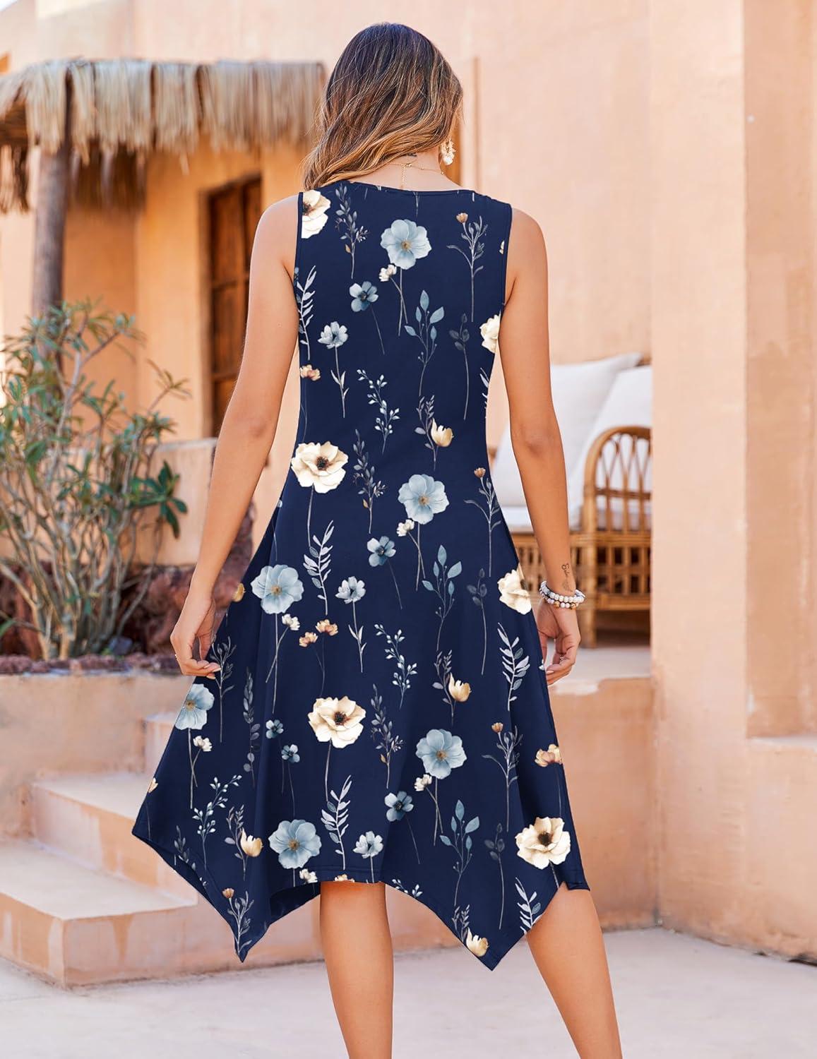 imageZeagoo Womens Casual Dress for Summer Tank Dress Loose Flowy Beach Dress with Pockets Hankerchief Flare Midi Sundress 2026Navy Bf318