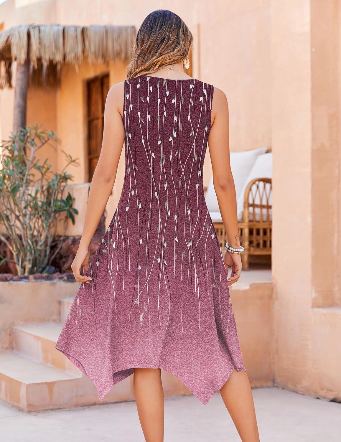 imageZeagoo Womens Casual Dress for Summer Tank Dress Loose Flowy Beach Dress with Pockets Hankerchief Flare Midi Sundress 2026Purple Print