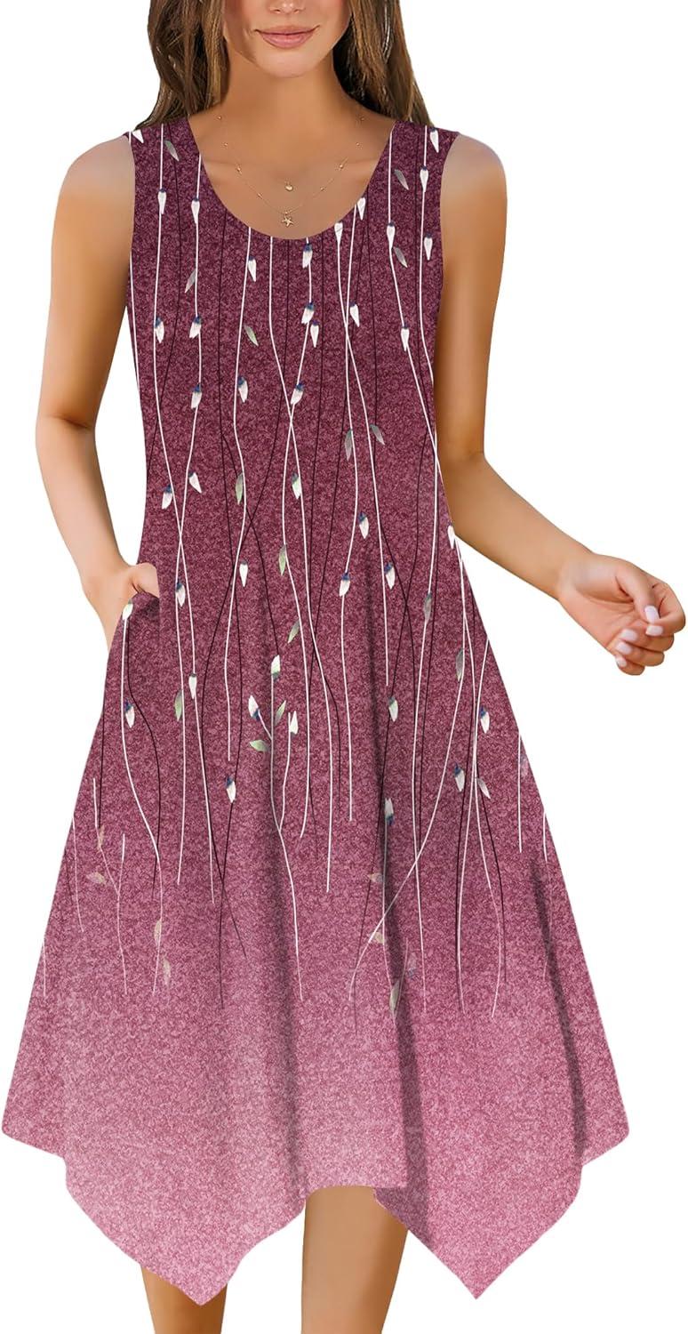 imageZeagoo Womens Casual Dress for Summer Tank Dress Loose Flowy Beach Dress with Pockets Hankerchief Flare Midi Sundress 2026Purple Print