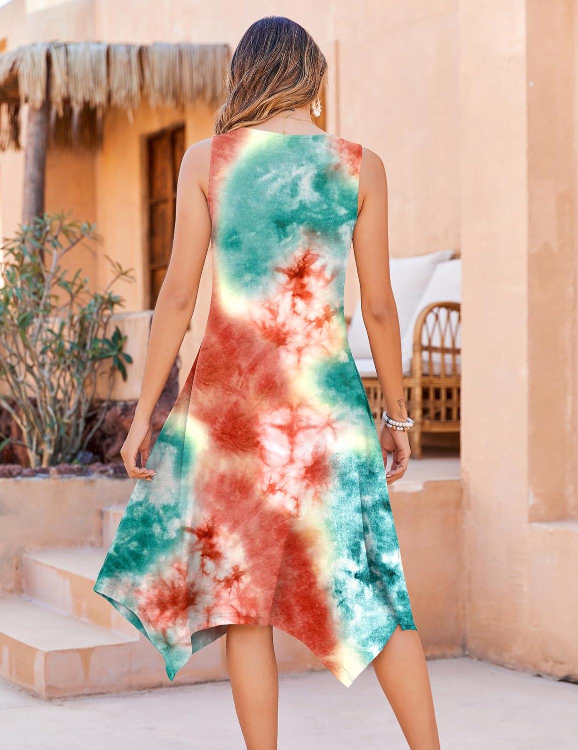 imageZeagoo Womens Casual Dress for Summer Tank Dress Loose Flowy Beach Dress with Pockets Hankerchief Flare Midi Sundress 2026Tie Dye