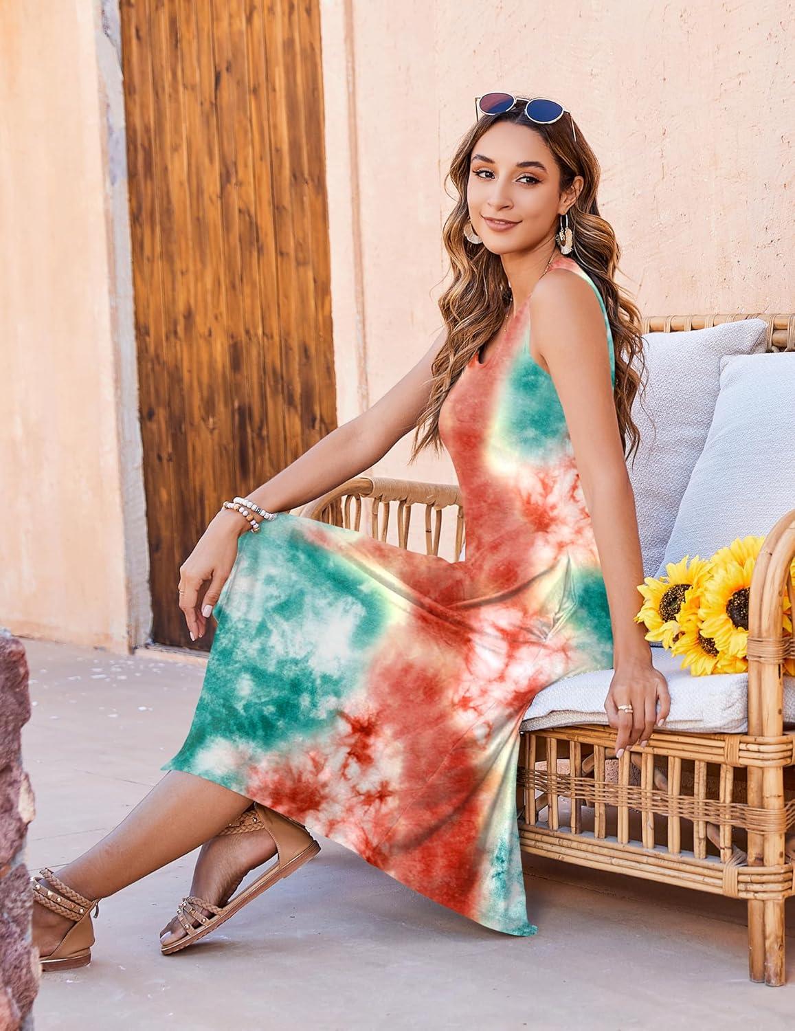 imageZeagoo Womens Casual Dress for Summer Tank Dress Loose Flowy Beach Dress with Pockets Hankerchief Flare Midi Sundress 2026Tie Dye