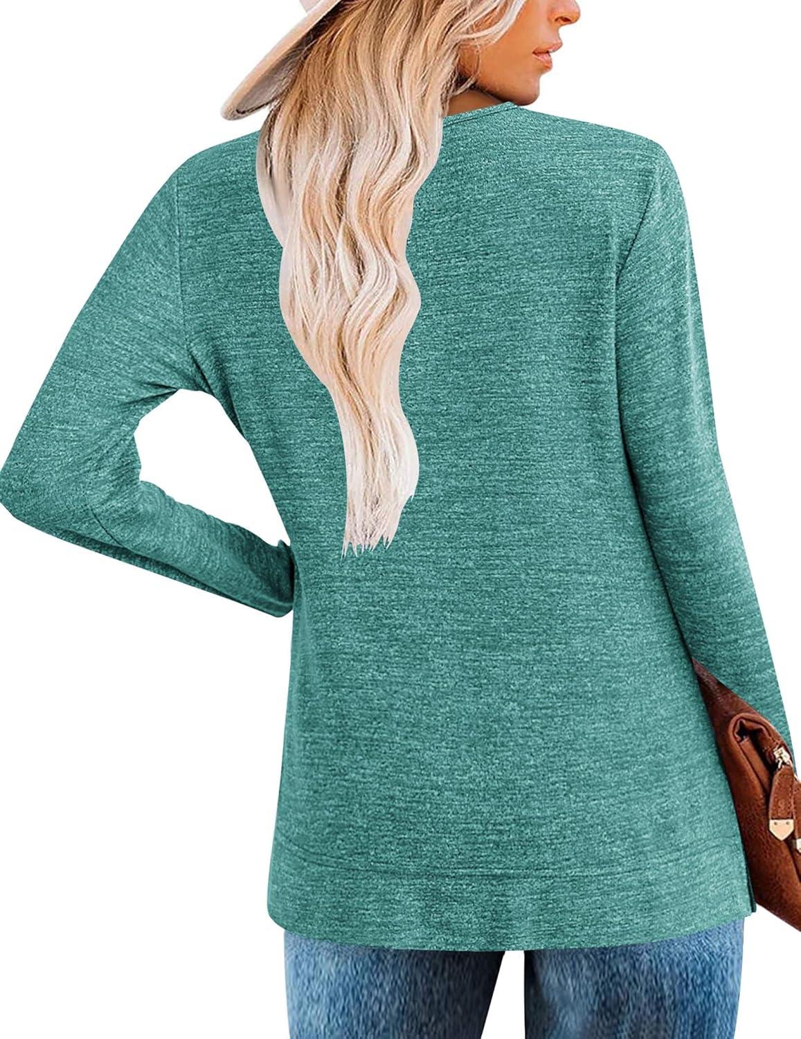 imageZeagoo Womens Casual Tunic Tops Long Sleeve Shirts for Leggings V Neck Button Fall Pullover Blouse Loose SweatshirtsBg