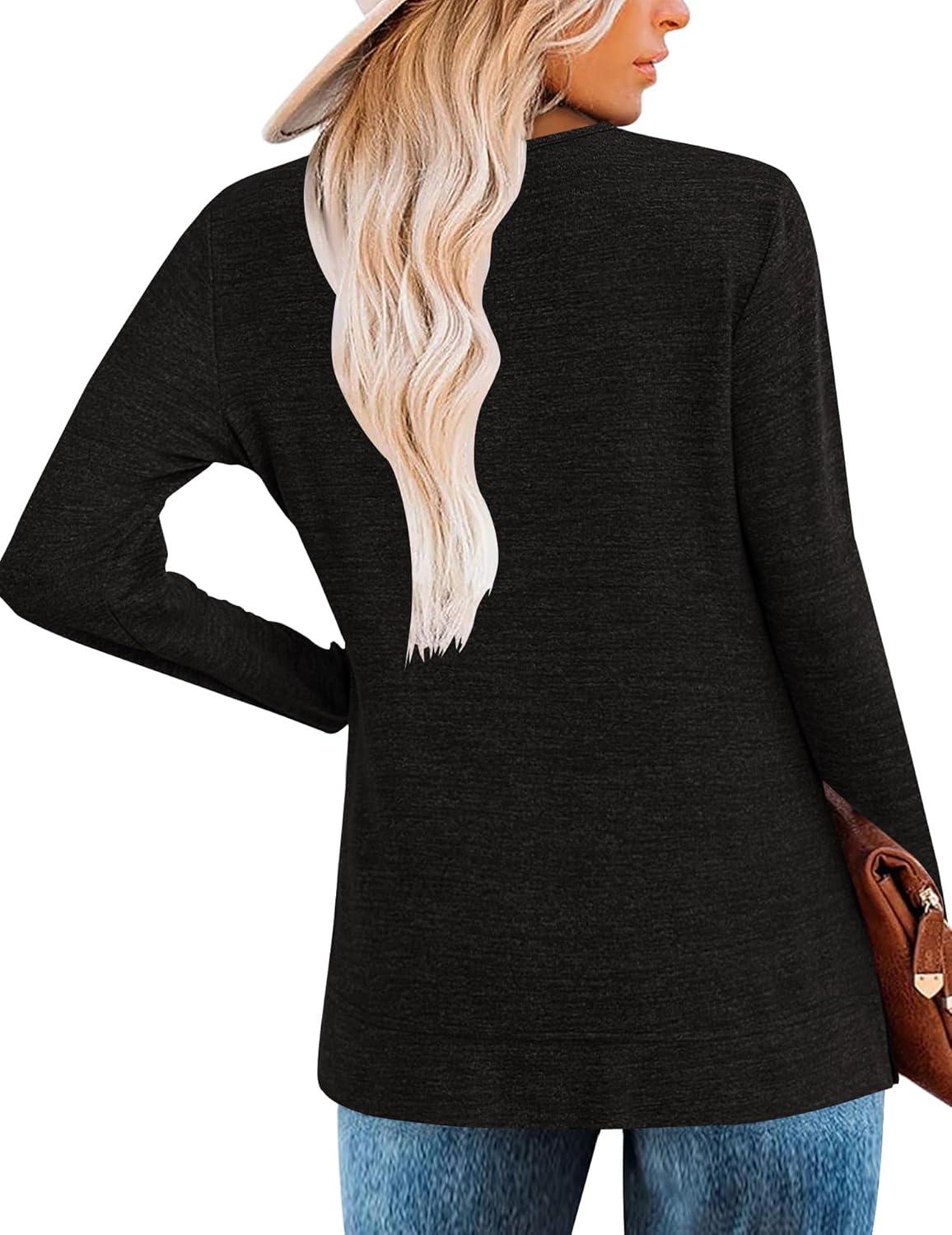 imageZeagoo Womens Casual Tunic Tops Long Sleeve Shirts for Leggings V Neck Button Fall Pullover Blouse Loose SweatshirtsBlack