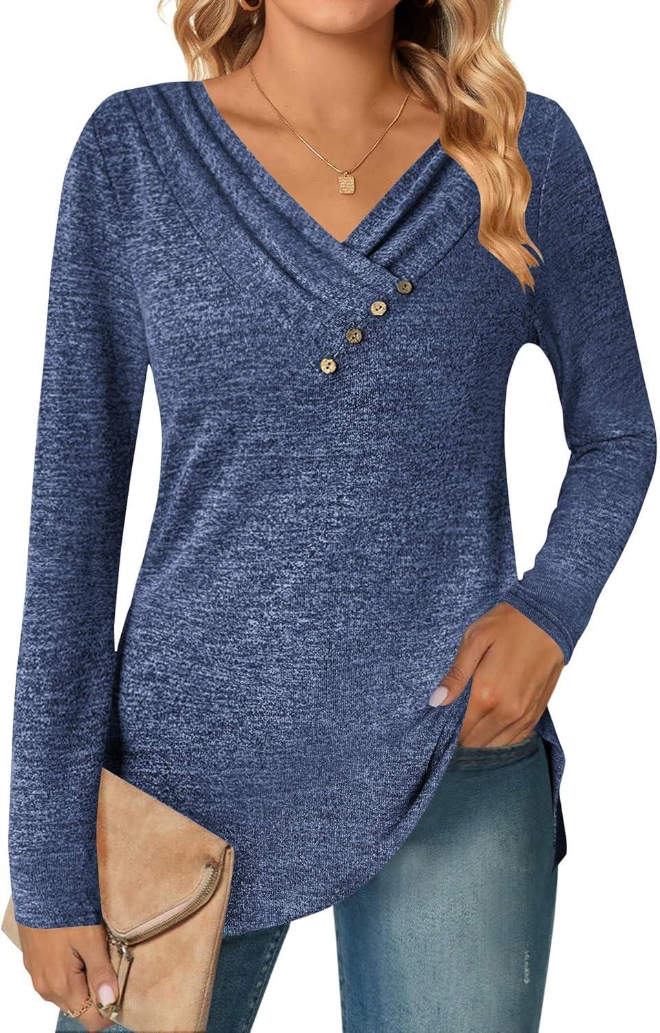 imageZeagoo Womens Casual Tunic Tops Long Sleeve Shirts for Leggings V Neck Button Fall Pullover Blouse Loose SweatshirtsBlv