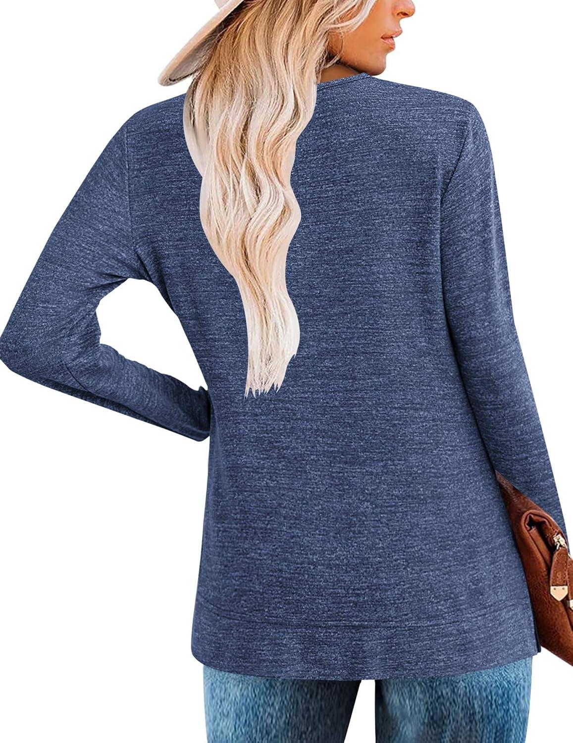 imageZeagoo Womens Casual Tunic Tops Long Sleeve Shirts for Leggings V Neck Button Fall Pullover Blouse Loose SweatshirtsBlv