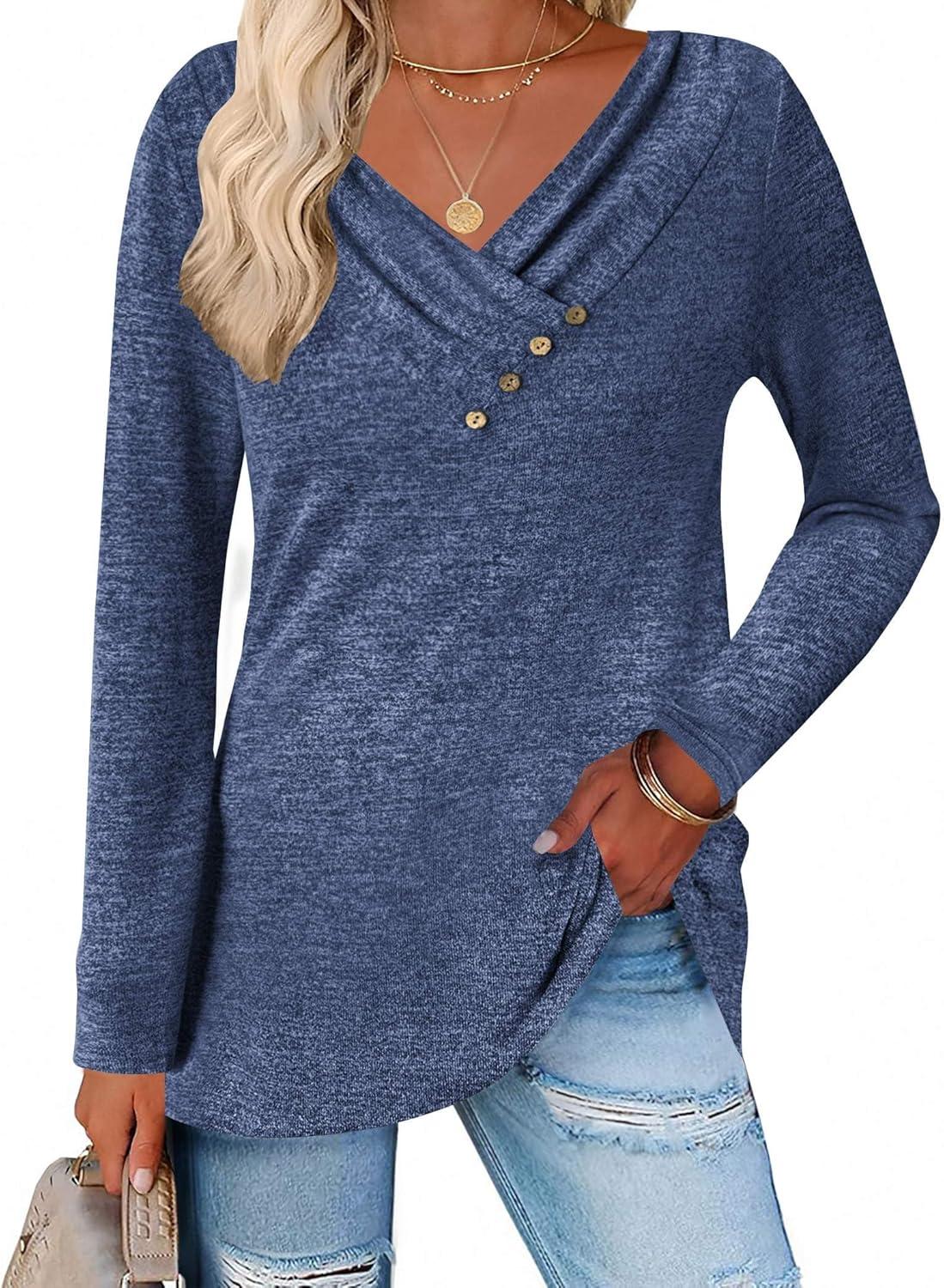 imageZeagoo Womens Casual Tunic Tops Long Sleeve Shirts for Leggings V Neck Button Fall Pullover Blouse Loose SweatshirtsBlv