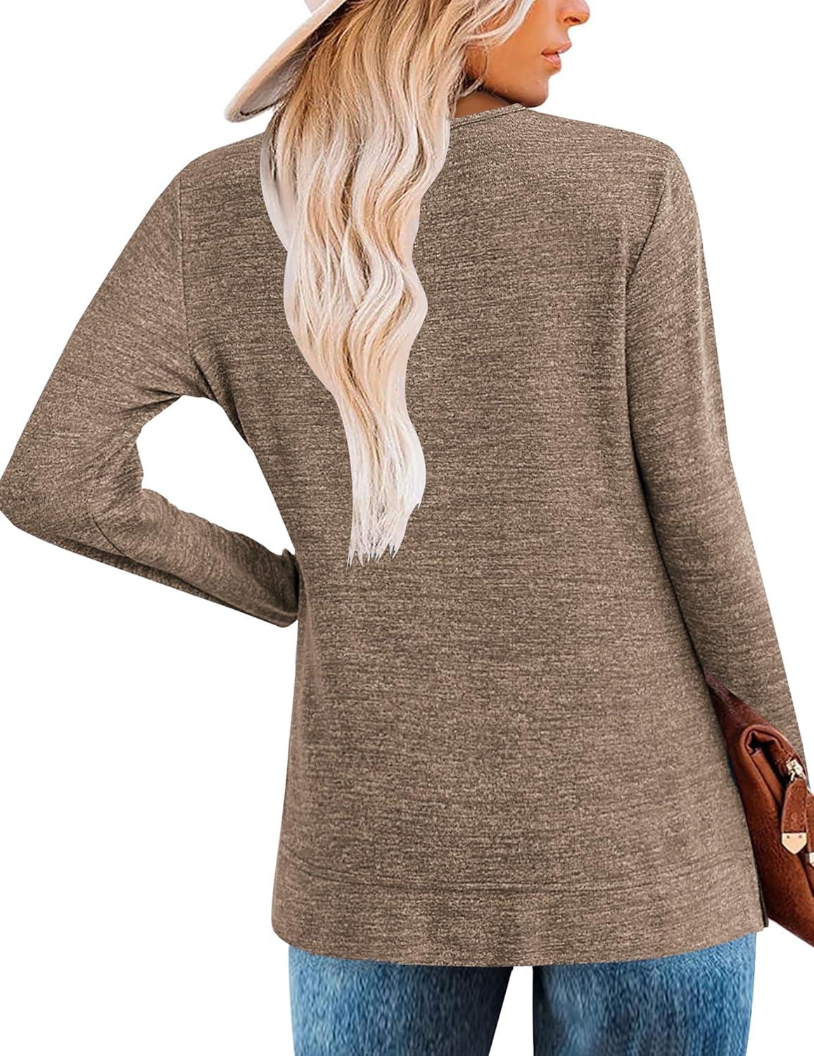 imageZeagoo Womens Casual Tunic Tops Long Sleeve Shirts for Leggings V Neck Button Fall Pullover Blouse Loose SweatshirtsCoffee02